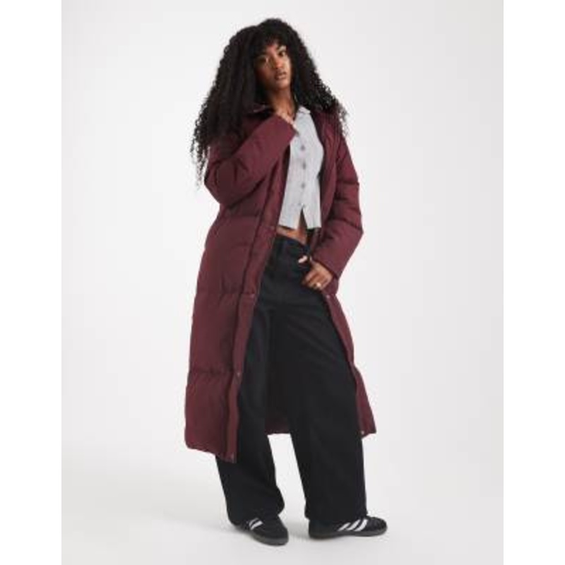 Threadbare maxi puffer coat with hood in fig