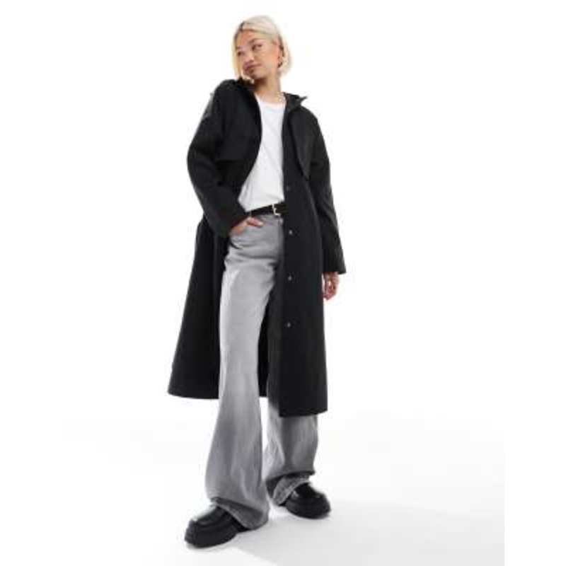 Threadbare midi trench coat with belt in black
