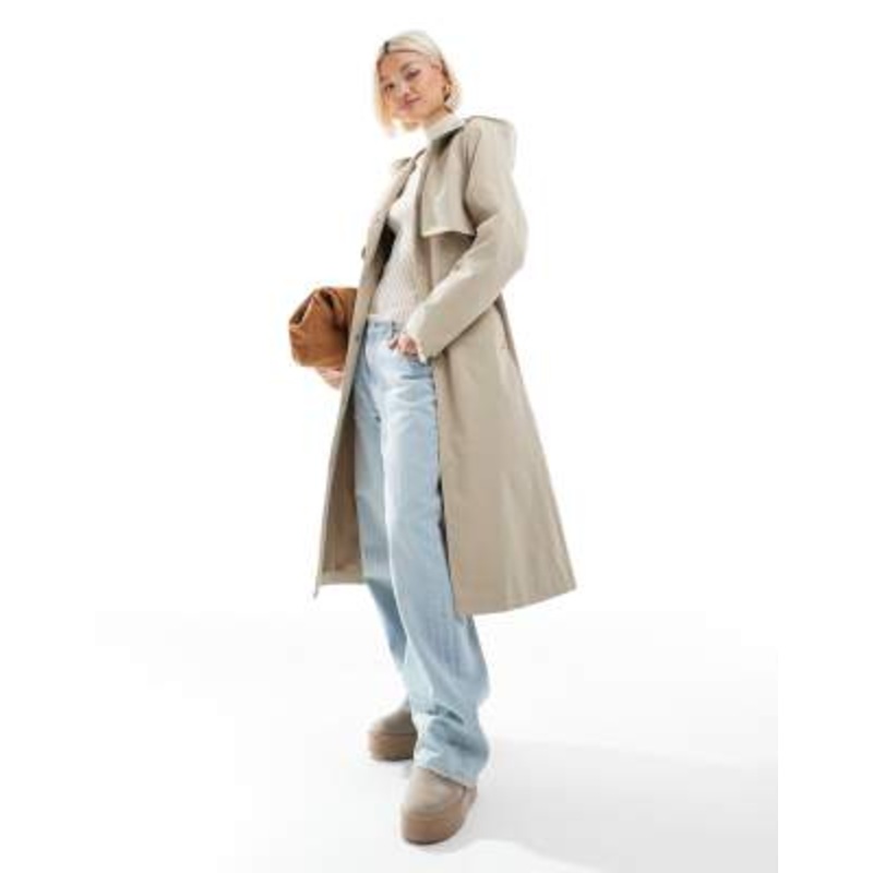 Threadbare midi trench coat with belt in stone