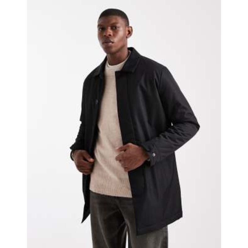 Threadbare short button down rain coat in black