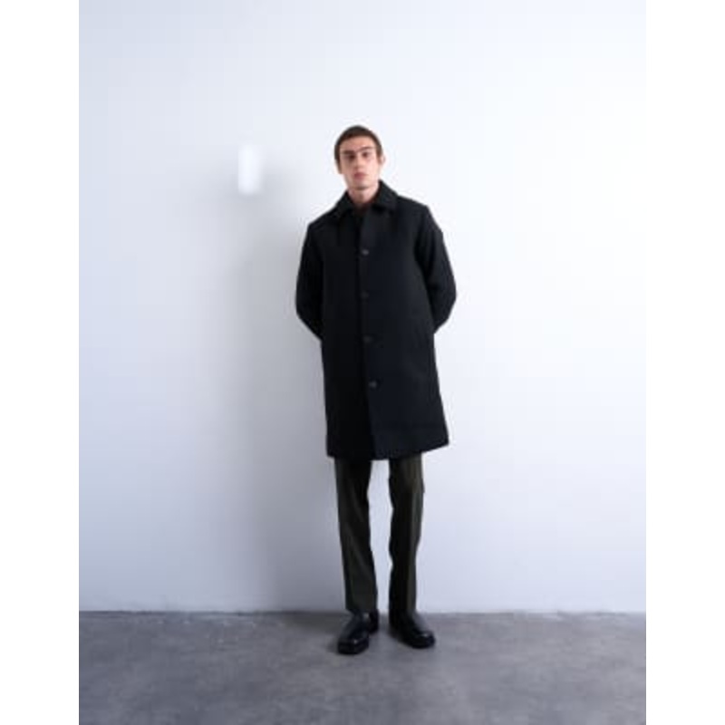 Topman wool blend car coat in black