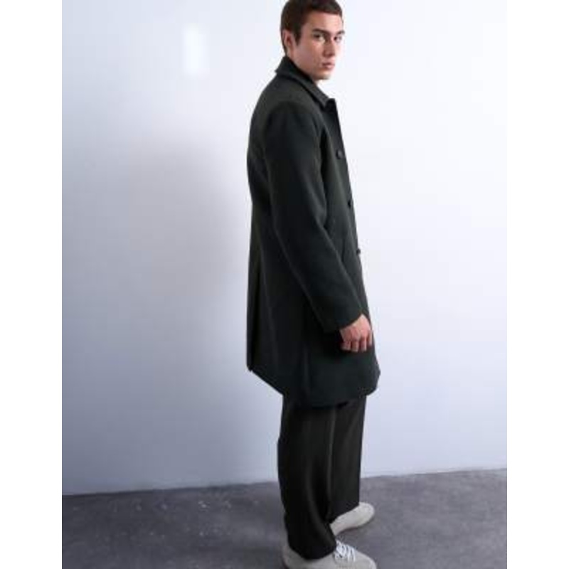 Topman wool blend car coat in dark green