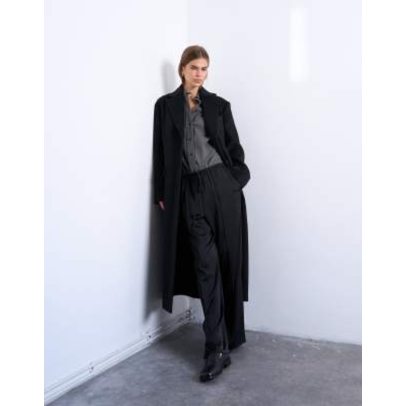 Topshop brushed three button longline blazer coat in black