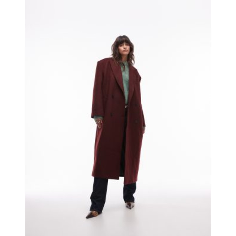 Topshop premium formal coat with wool in burgundy