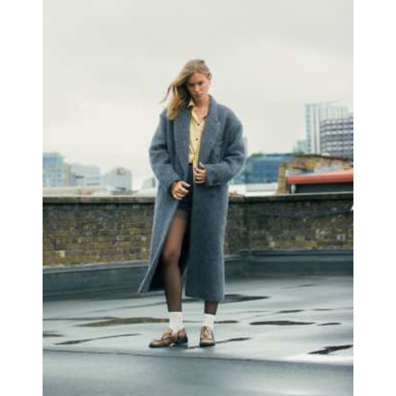 Topshop premium wool blend brushed formal coat in gray