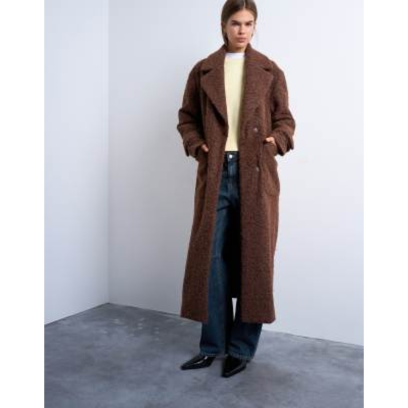 Topshop unlined soft brushed throw-on longline coat in brown