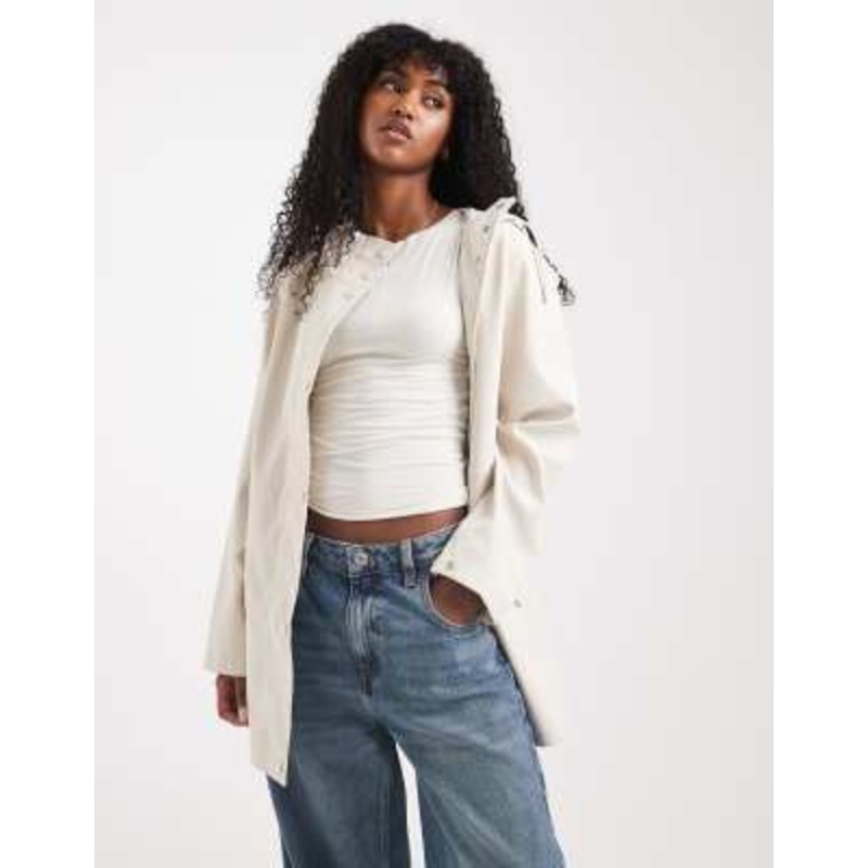 Vero Moda coated rain jacket with hood in moonbeam stone