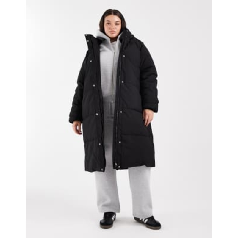 Vero Moda Curve 2 in 1 longline puffer coat with removable sleeves in black