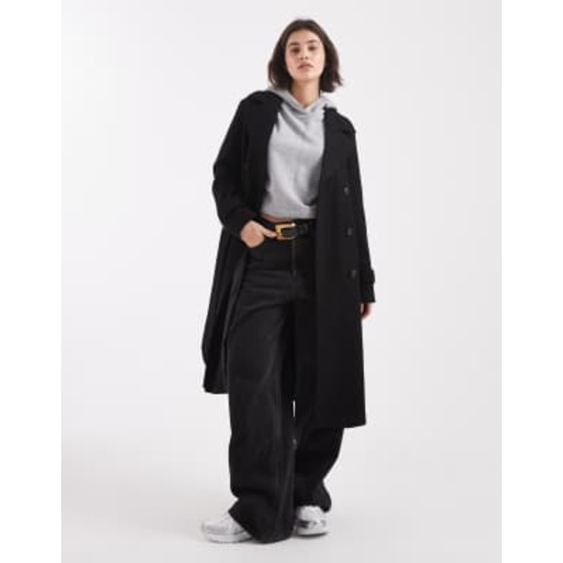 Vero Moda double breasted belted midi coat in black