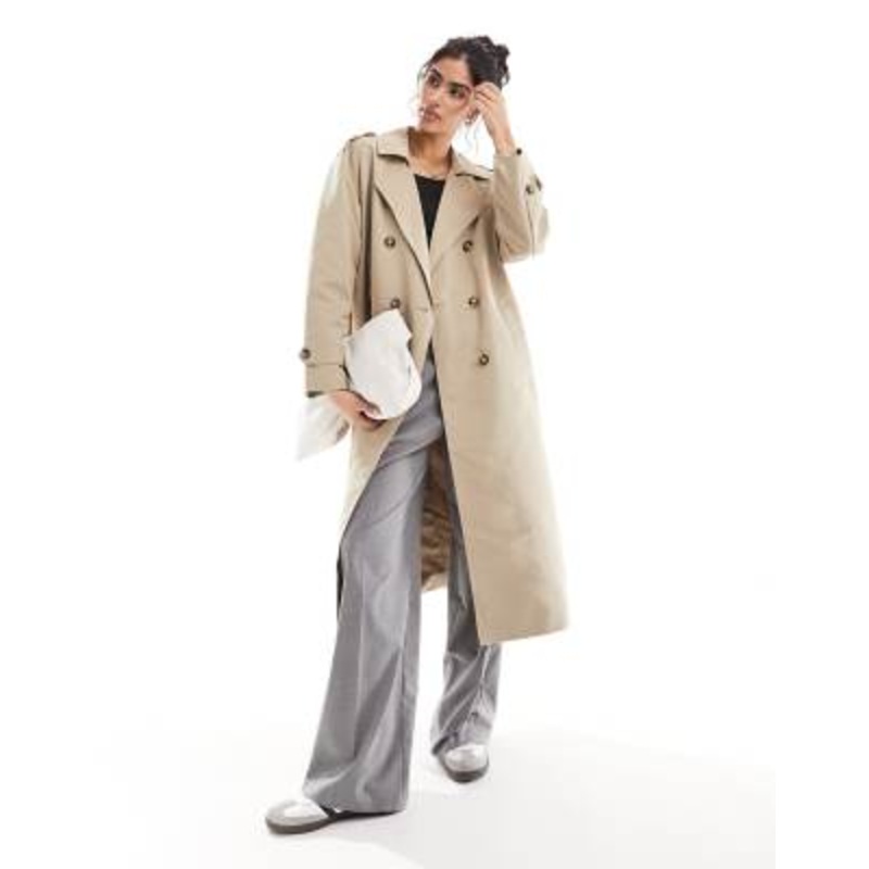 Vero Moda longline belted trench coat in stone