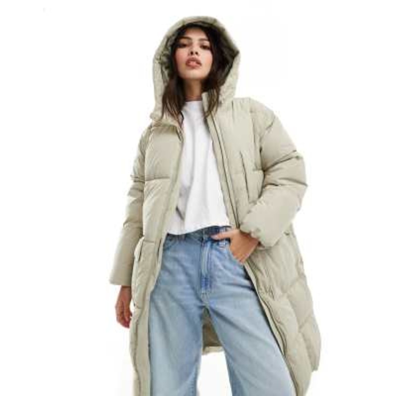 Vero Moda oversized longline padded coat in stone