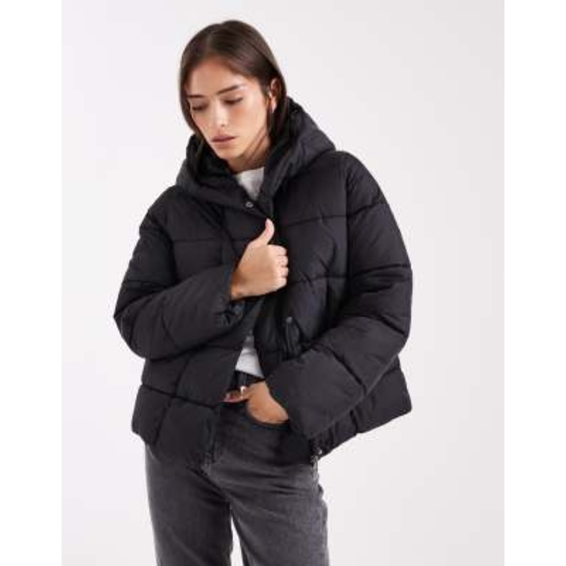 Vero Moda short puffer coat with hidden zip detail in black