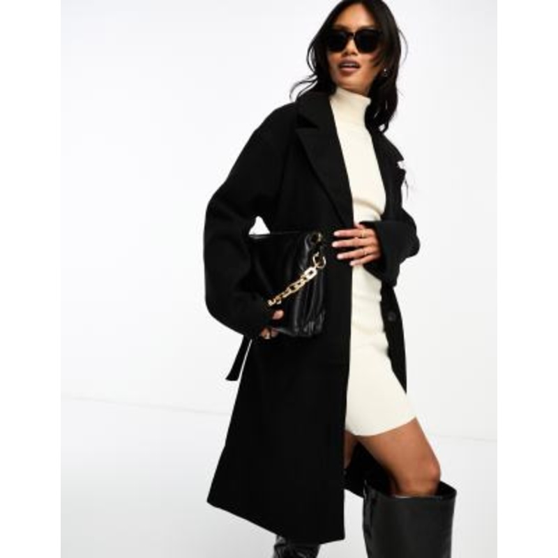 Vila belted formal midi coat in black