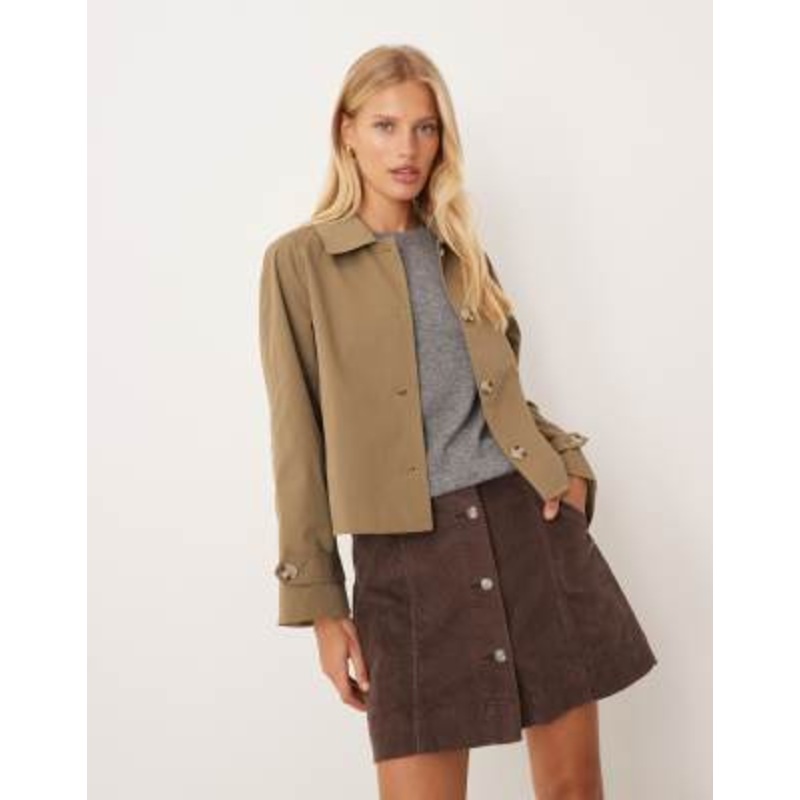 Vila cropped trench coat in deep olive green