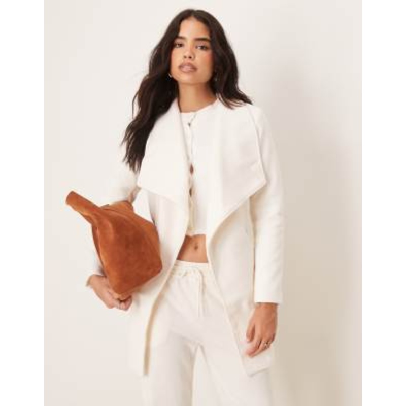 VILA waterfall belted coat in birch cream