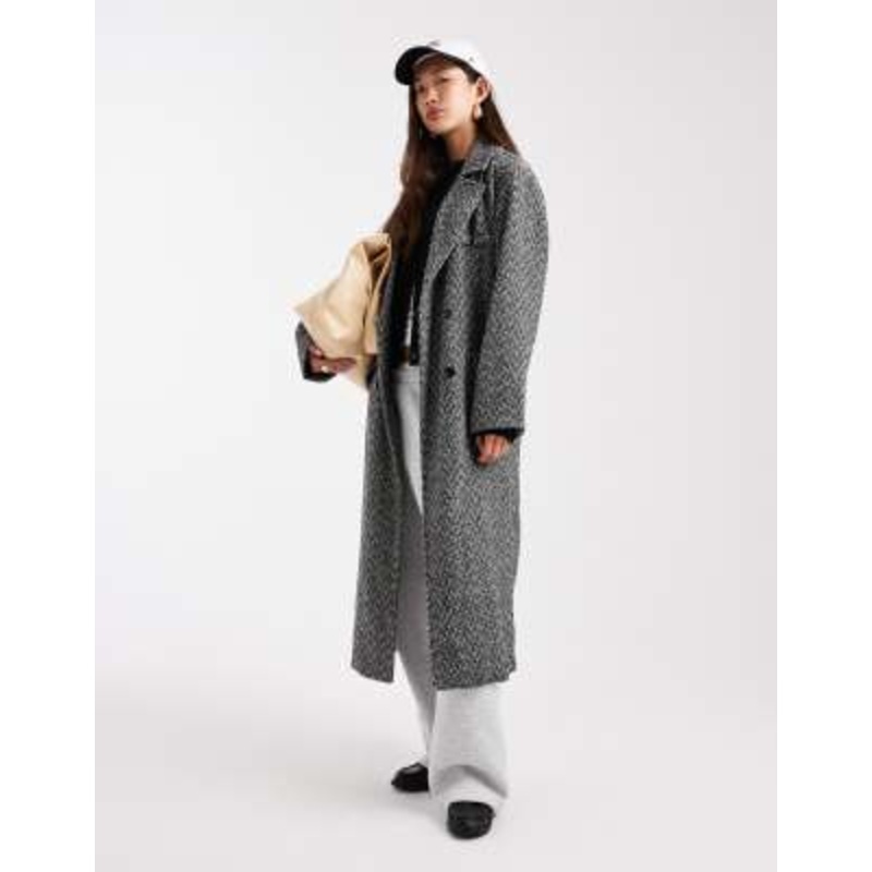 Wednesday’s Girl double breated longline tweed coat in gray