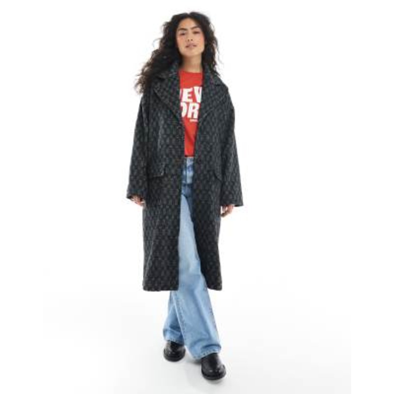 Wednesday’s Girl herringbone longline coat in gray