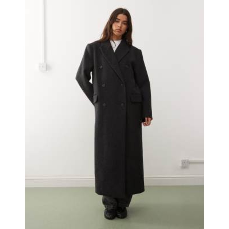 Weekday Logan wool blend oversized knee length coat in dark heather gray