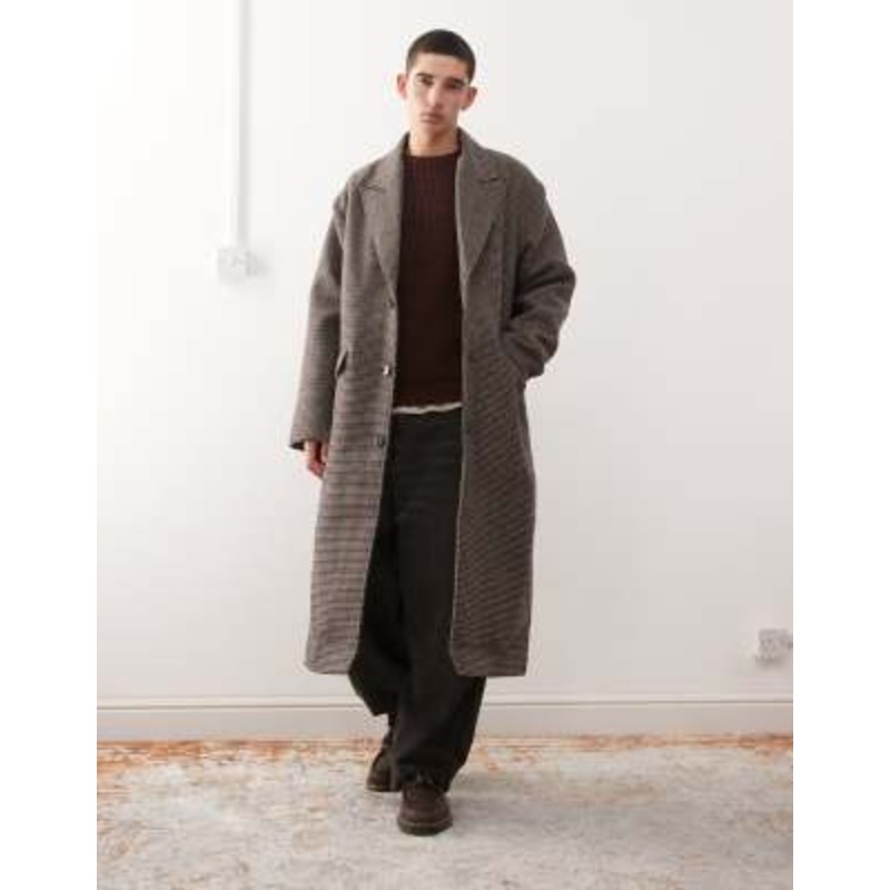 Weekday wool blend coat in black and beige check