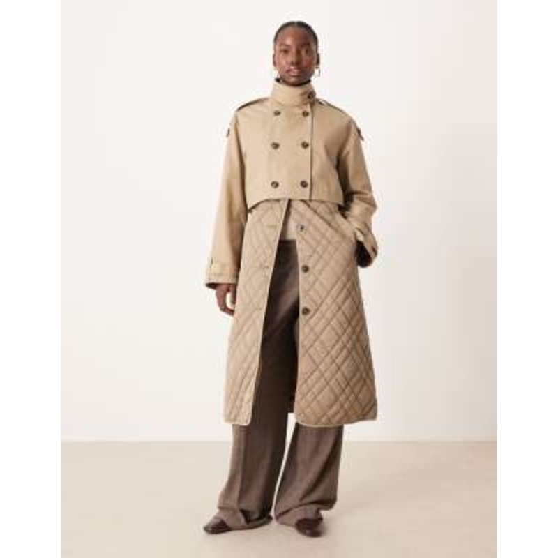 YAS premium multi-wear padded longline trench coat in beige