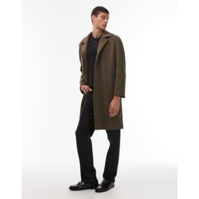 AllSaints Trent wool overcoat in khaki