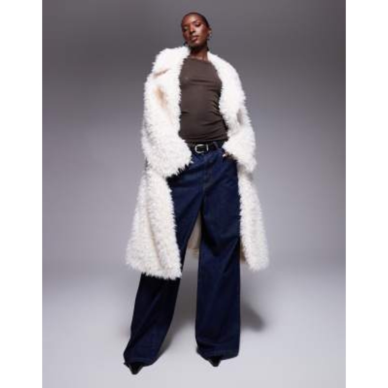 Aria Cove oversized plush teddy longline belted coat in cream