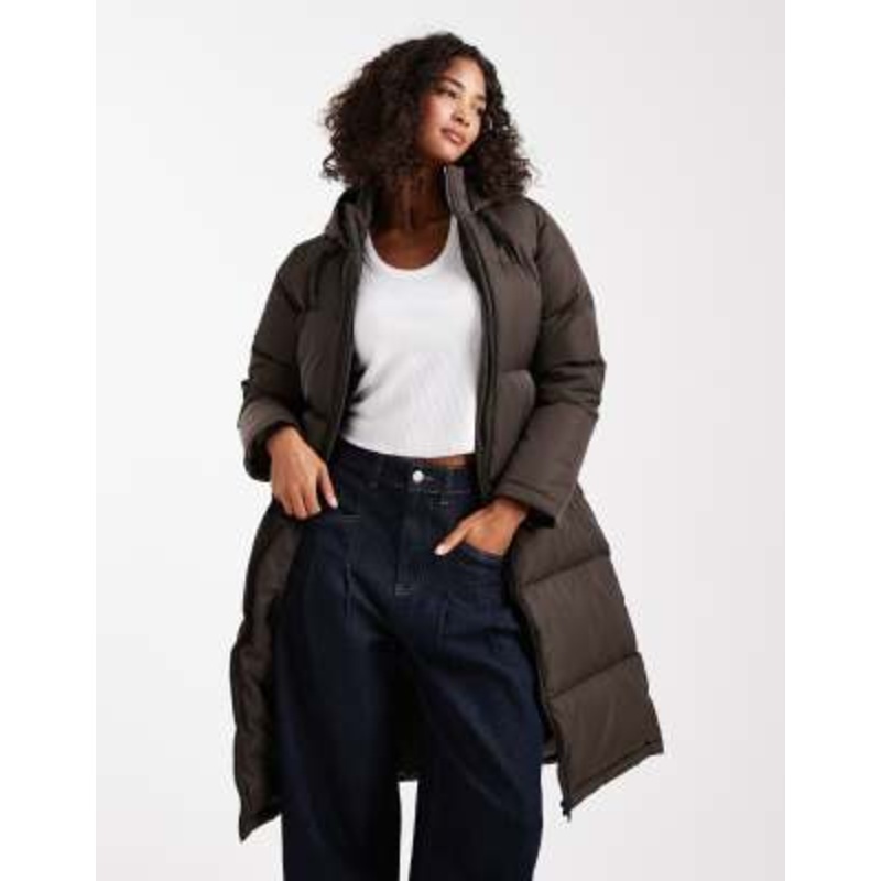 Brave Soul midi puffer coat in brown