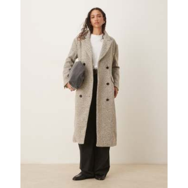 Glamorous oversized tailored coat in gray herringbone