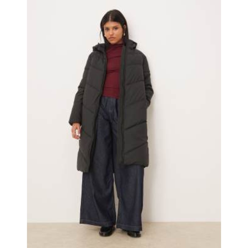 JDY longline padded coat in black