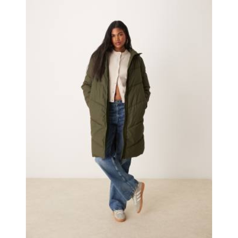 JDY longline water repellent padded coat in dark green