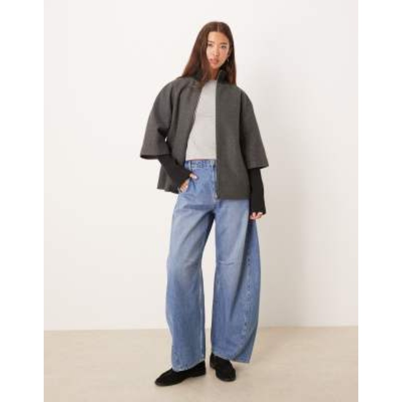 JDY sleeve detailing coat in dark gray