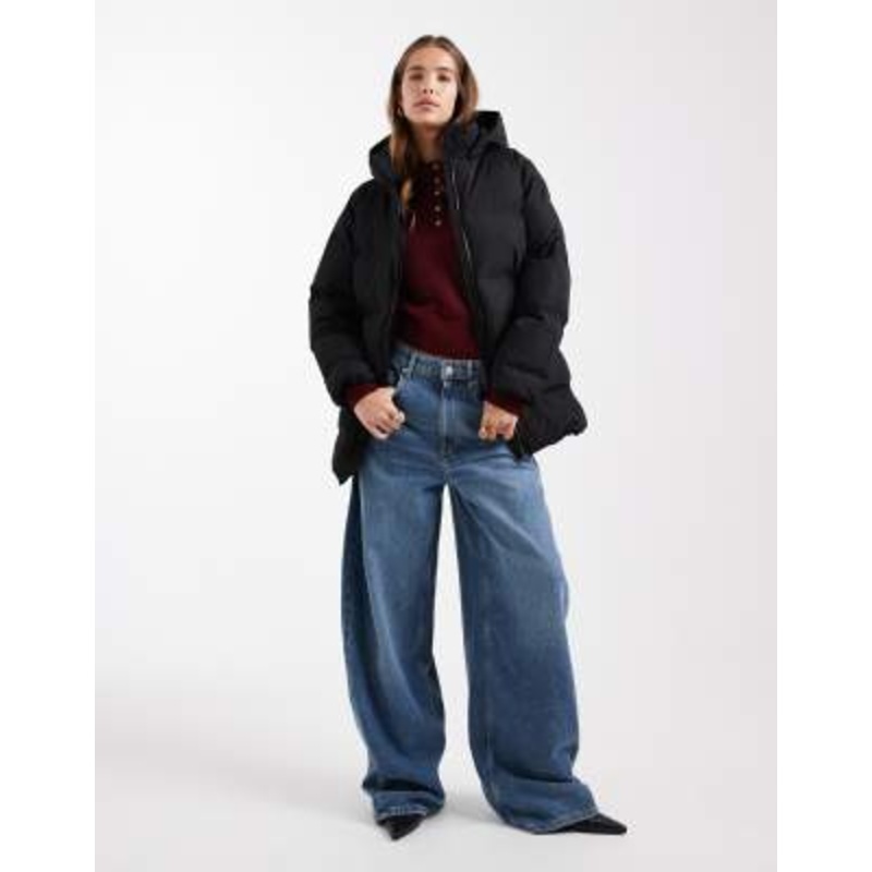 Mango Teen mid length puffer coat in black