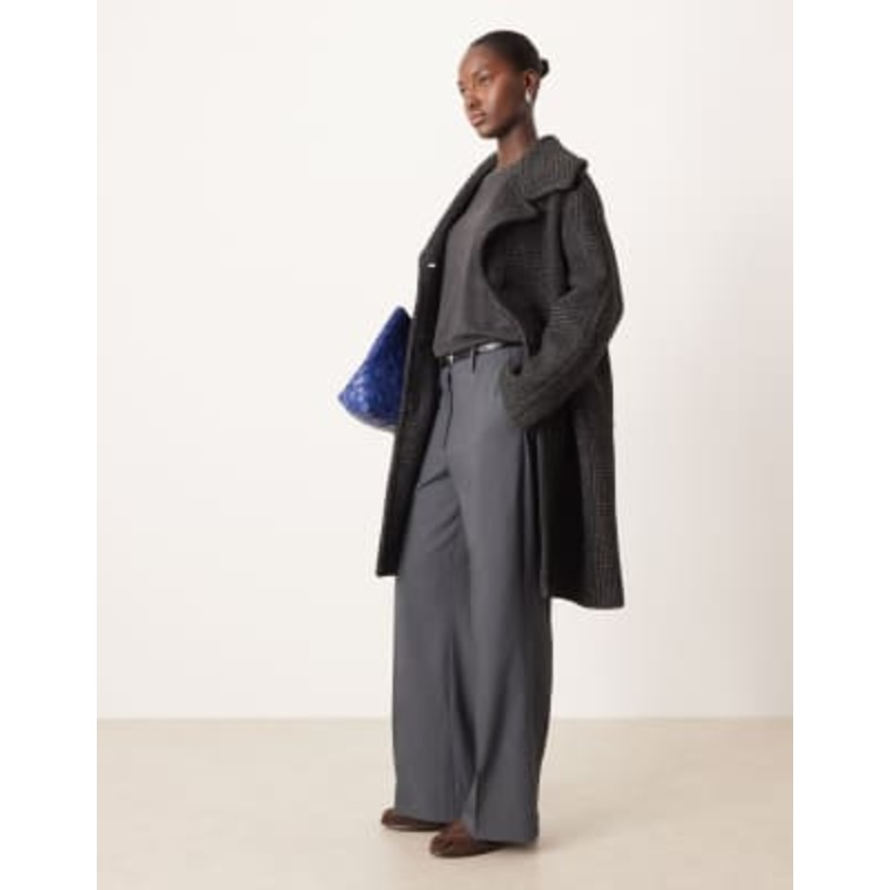 Mango wool mix tailored coat in charcoal plaid