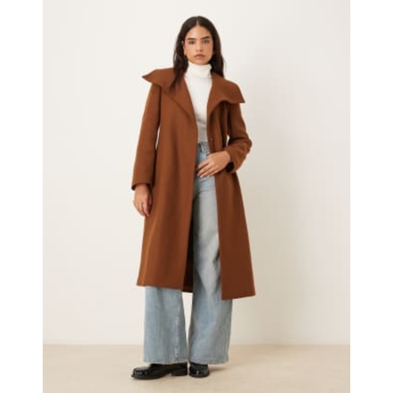 Mango wool mix tailored coat with oversized collar in brown