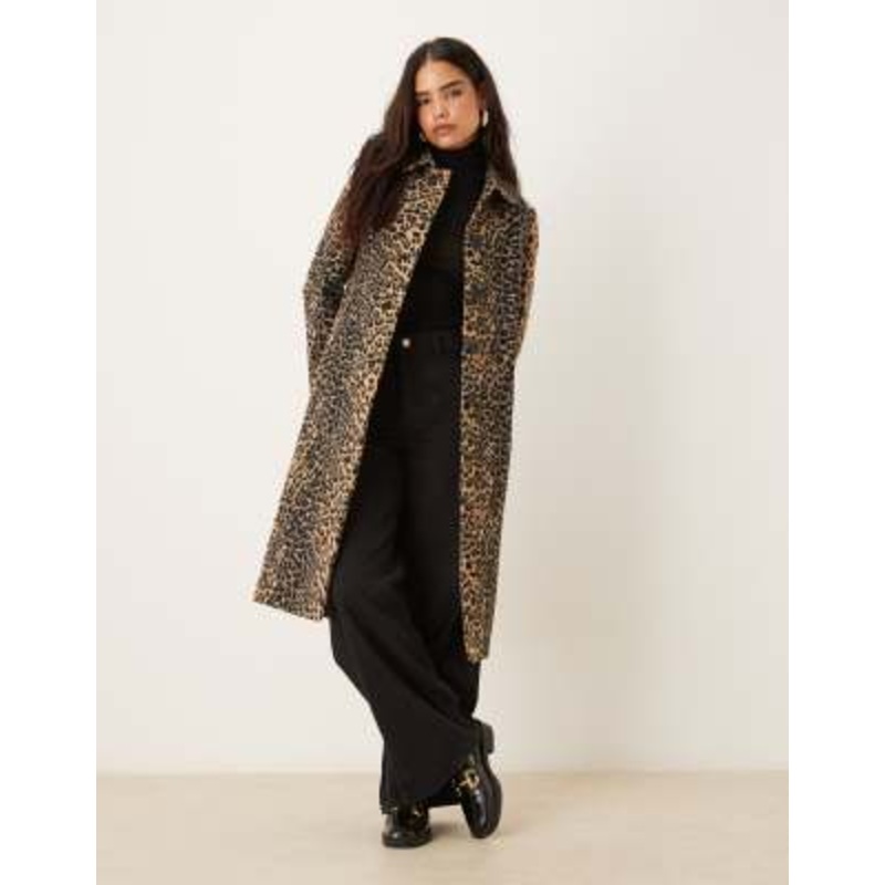 Mango wool mix tailored maxi coat in leopard print