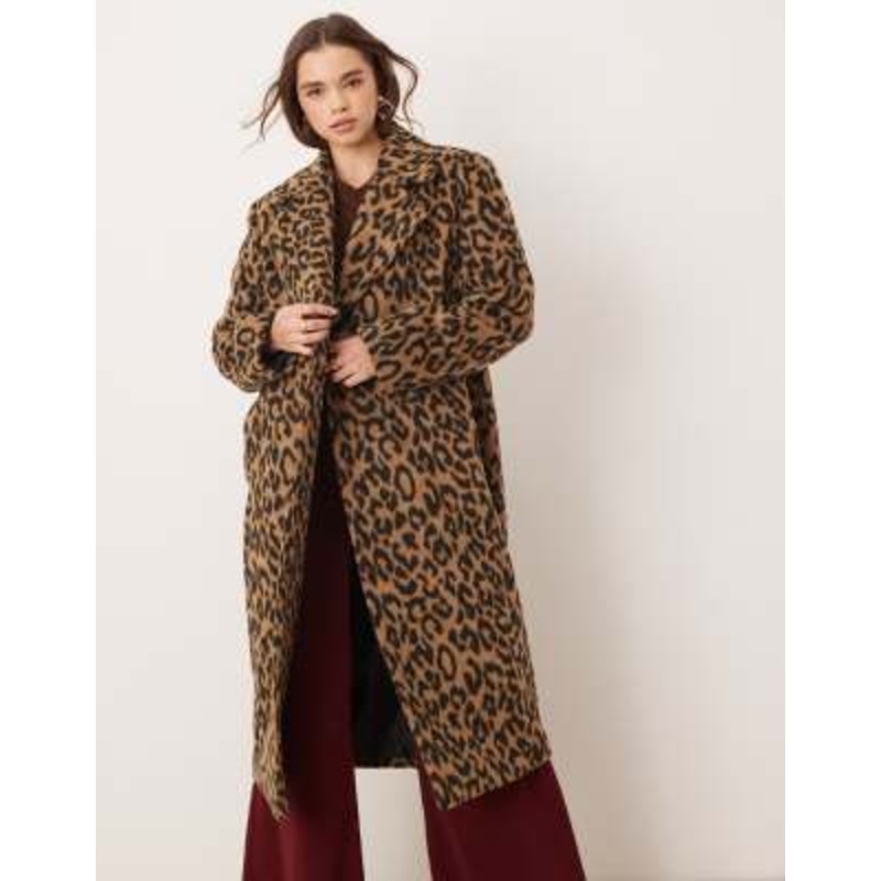 Miss Selfridge brushed oversized maxi coat in leopard print