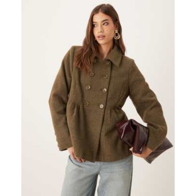 Motel Lacarti double breasted herringbone coat in olive