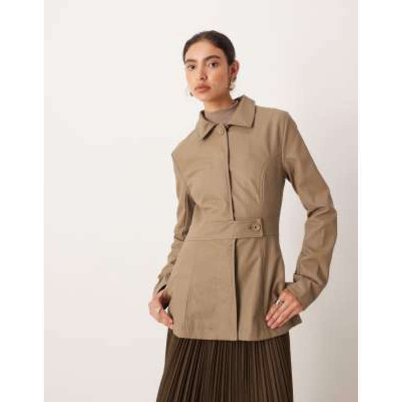 Motel riku button down faux leather coat in mushroom