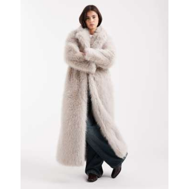 Object premium faux fur maxi coat in cream