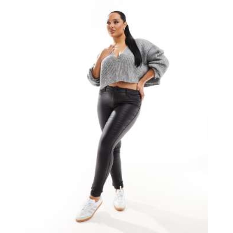 Only Curve coated skinny jeans in black