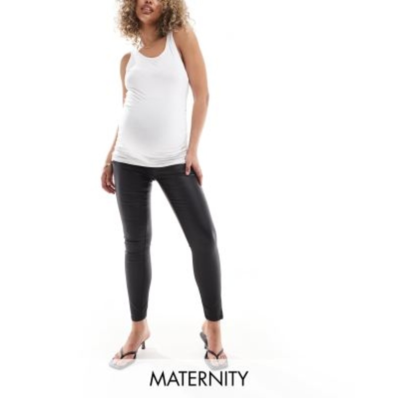 ONLY Maternity Kendell coated skinny jeans in black