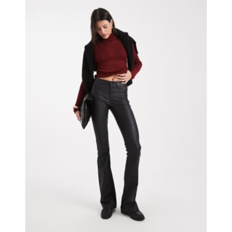 ONLY Tall mid waist coated flared pants in black