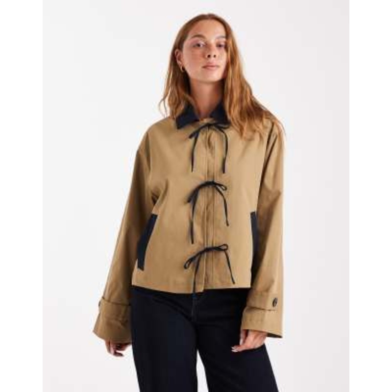 ONLY tie front cropped trench coat in beige
