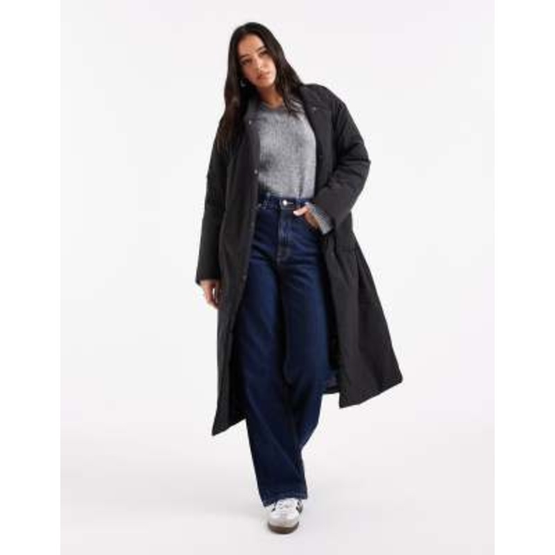 ONLY tie waist longline coat in black