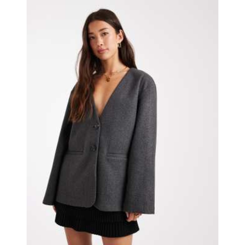 ONLY V-neck coatigan in charcoal