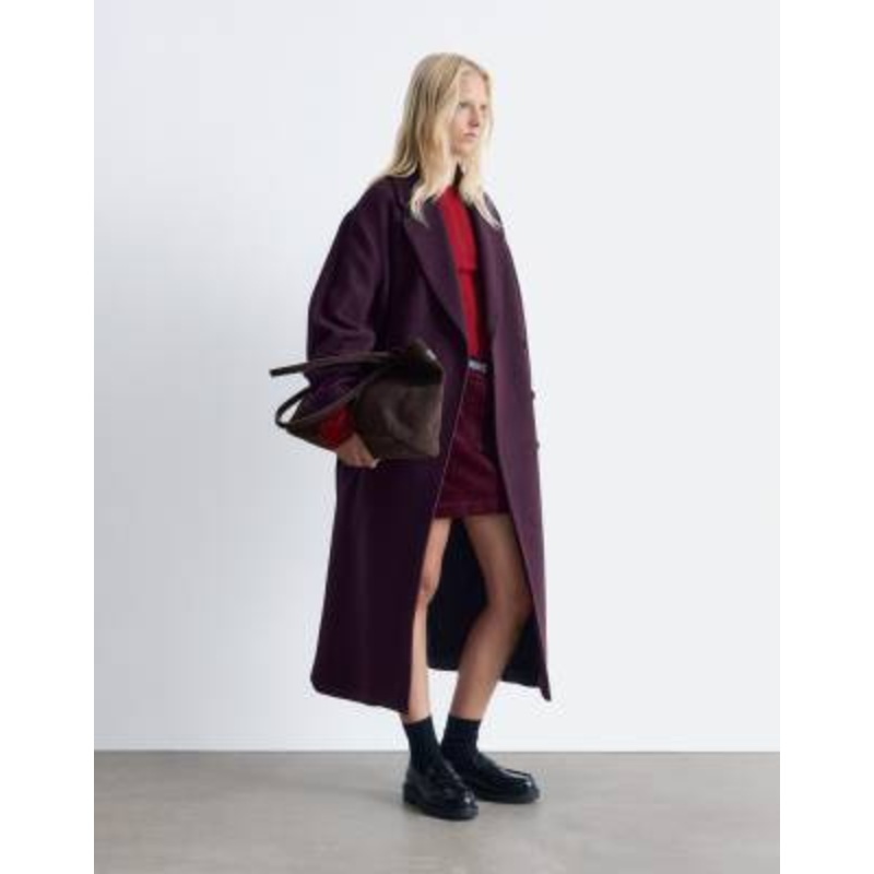 & Other Stories belted wool coat in burgundy wine