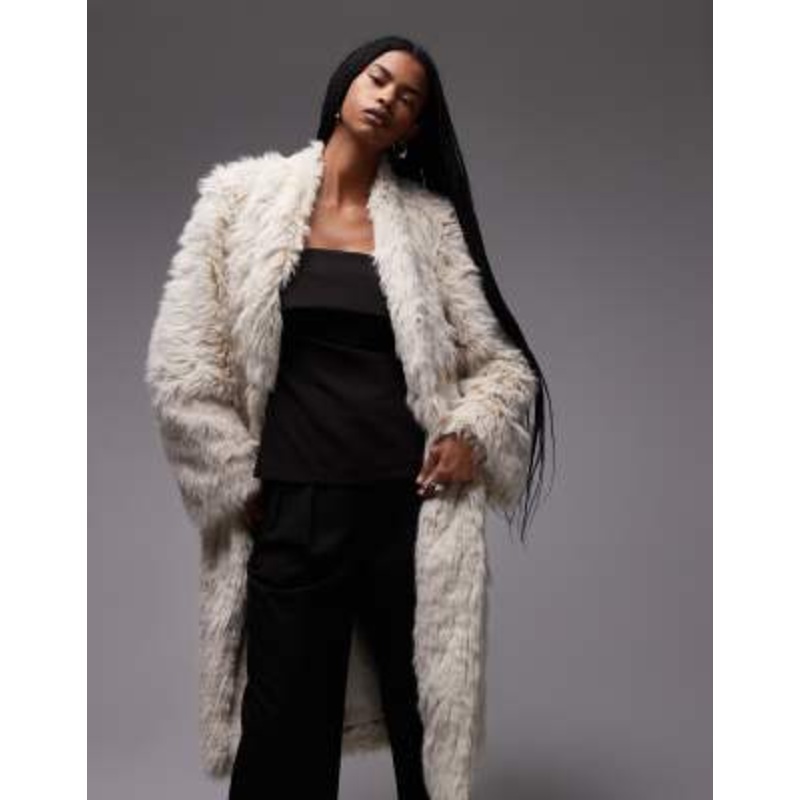 & Other Stories large midi faux fur coat in light beige