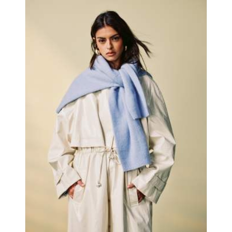 & Other Stories vinyl trench coat with drawstring waist in cream
