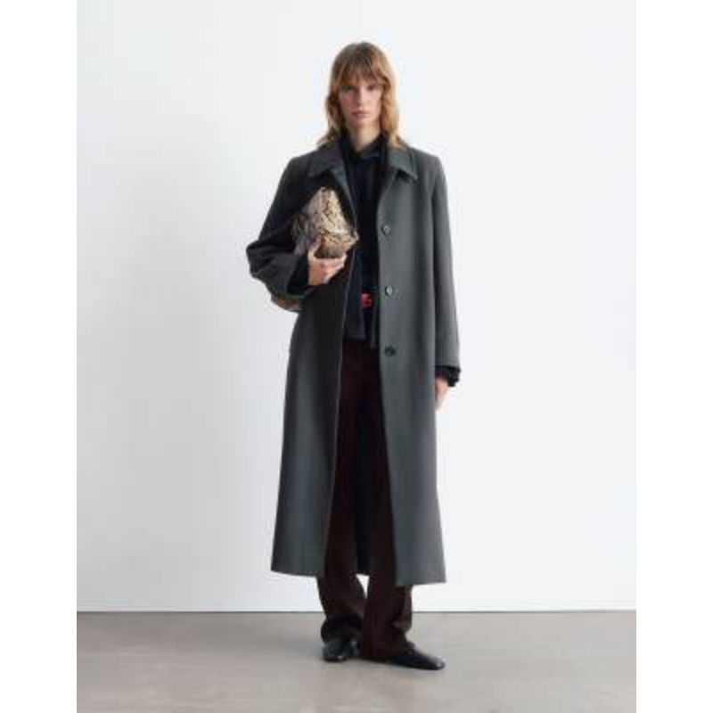 & Other Stories wool mix maxi coat with button detail in gray