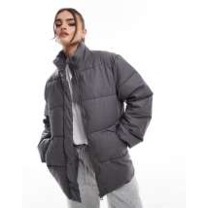 Pieces padded puffer coat with high neck in gray